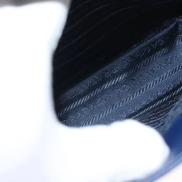 PRADA Shoulder Bag Safiano Leather Blue Gold Auth 121634 - Picture 11 of 16